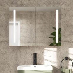 Erin Aluminium Double Door LED Bathroom Mirror Cabinet with Demister Pad & Shaver Socket - 800 x 600mm