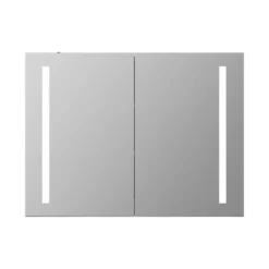 Erin Aluminium Double Door LED Bathroom Mirror Cabinet with Demister Pad & Shaver Socket - 800 x 600mm