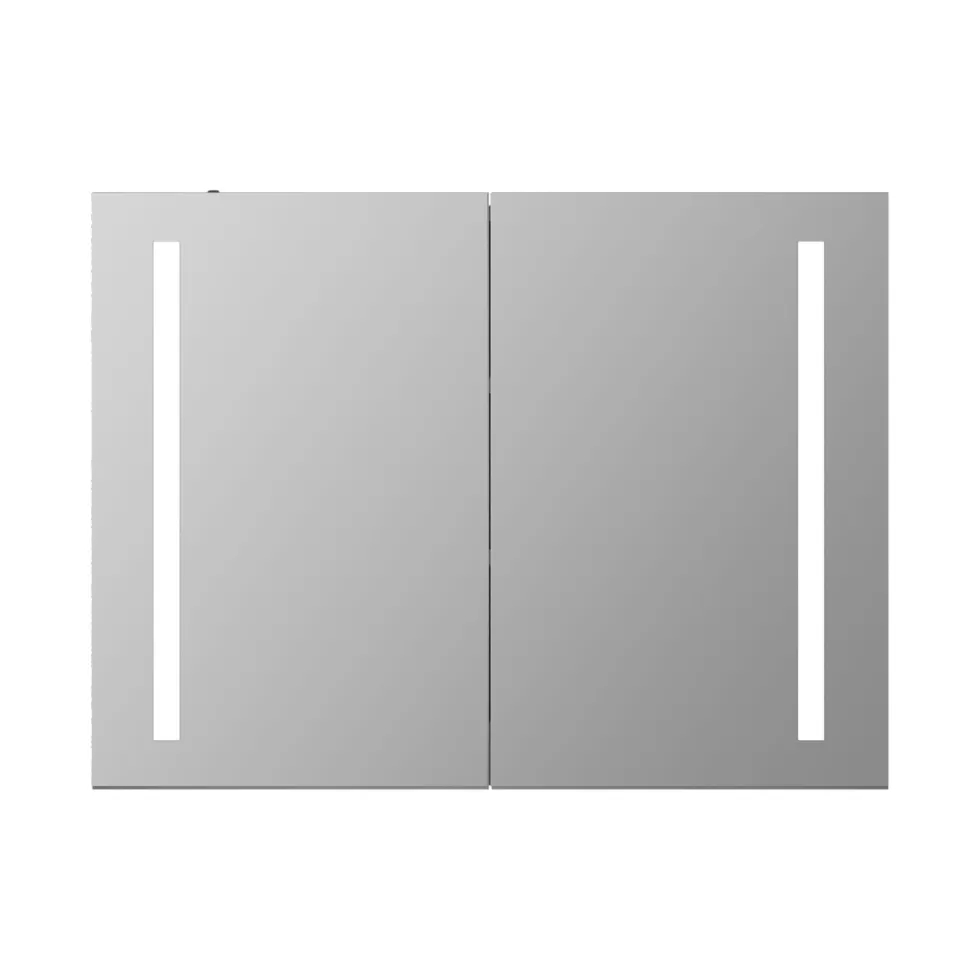 Erin Aluminium Double Door LED Bathroom Mirror Cabinet with Demister Pad & Shaver Socket - 800 x 600mm