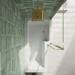 Erin Brushed Brass Shower Bath Suite with 1700mm L Shaped Bath & Rimless Toilet