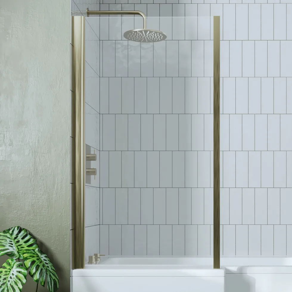 Erin Brushed Brass Shower Bath Suite with 1700mm L Shaped Bath & Rimless Toilet