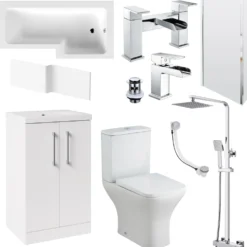 Erin Complete Bathroom Suite with 1700mm L Shaped Shower Bath & Rimless Toilet