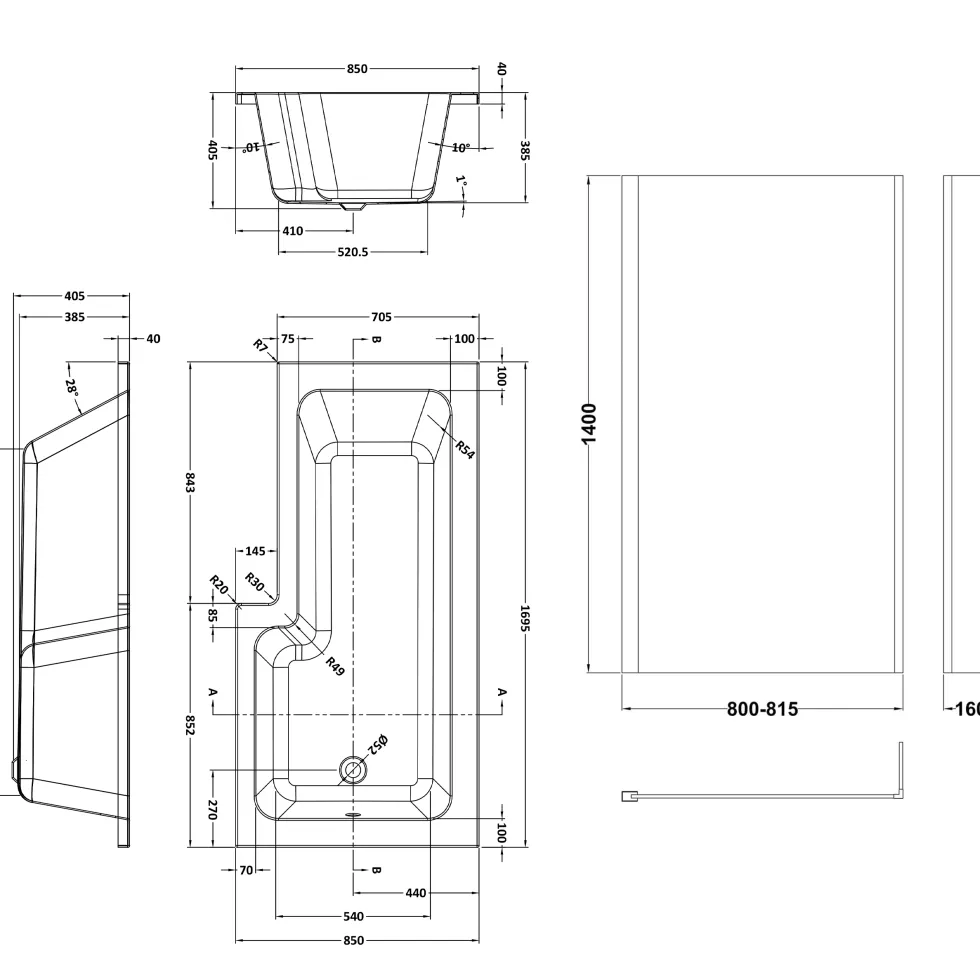 Erin Complete Bathroom Suite with 1700mm L Shaped Shower Bath & Rimless Toilet