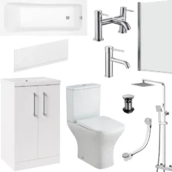 Erin Complete Modern Bathroom Suite with 1700mm Shower Bath & Rimless Toilet