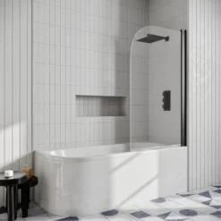 Erin Matt Black Shower Bath Suite with 1700mm J Shaped Bath & Rimless Toilet