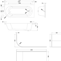 Erin Matt Black Shower Bath Suite with 1700mm J Shaped Bath & Rimless Toilet