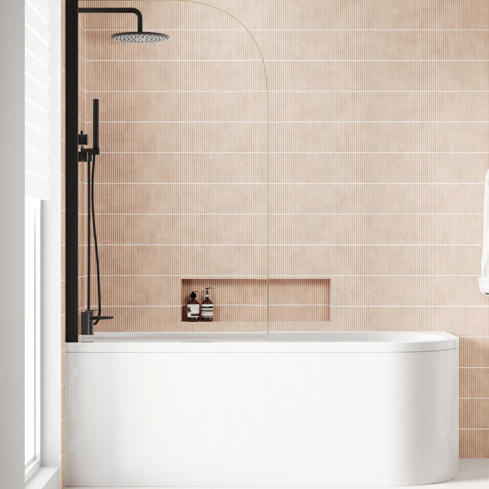 Erin Matt Black Shower Bath Suite with 1700mm J Shaped Bath & Rimless Toilet