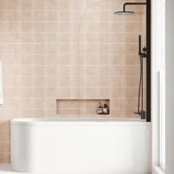 Erin Matt Black Shower Bath Suite with 1700mm J Shaped Bath & Rimless Toilet