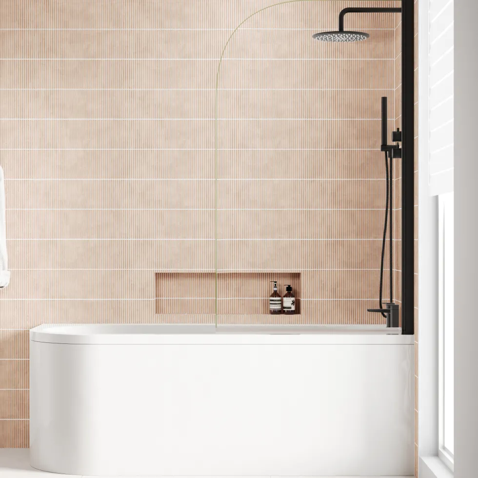 Erin Matt Black Shower Bath Suite with 1700mm J Shaped Bath & Rimless Toilet