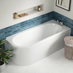 Erin Matt Black Shower Bath Suite with 1700mm J Shaped Bath & Rimless Toilet