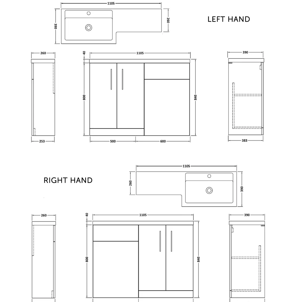 Erin 1100mm Black Charcoal Combination Bathroom 2 Door Sink & Toilet Unit
