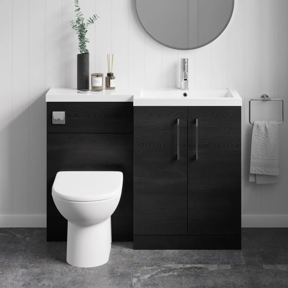 Erin 1100mm Black Charcoal Combination Bathroom 2 Door Sink & Toilet Unit