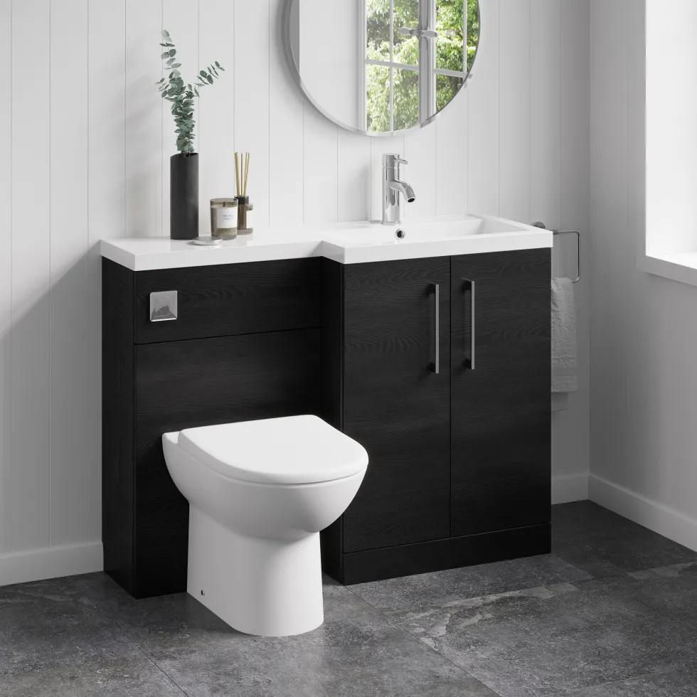 Erin 1100mm Black Charcoal Combination Bathroom 2 Door Sink & Toilet Unit