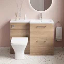 Erin 1100mm Bleached Oak Combination Bathroom 2 Drawer Sink & Toilet Unit