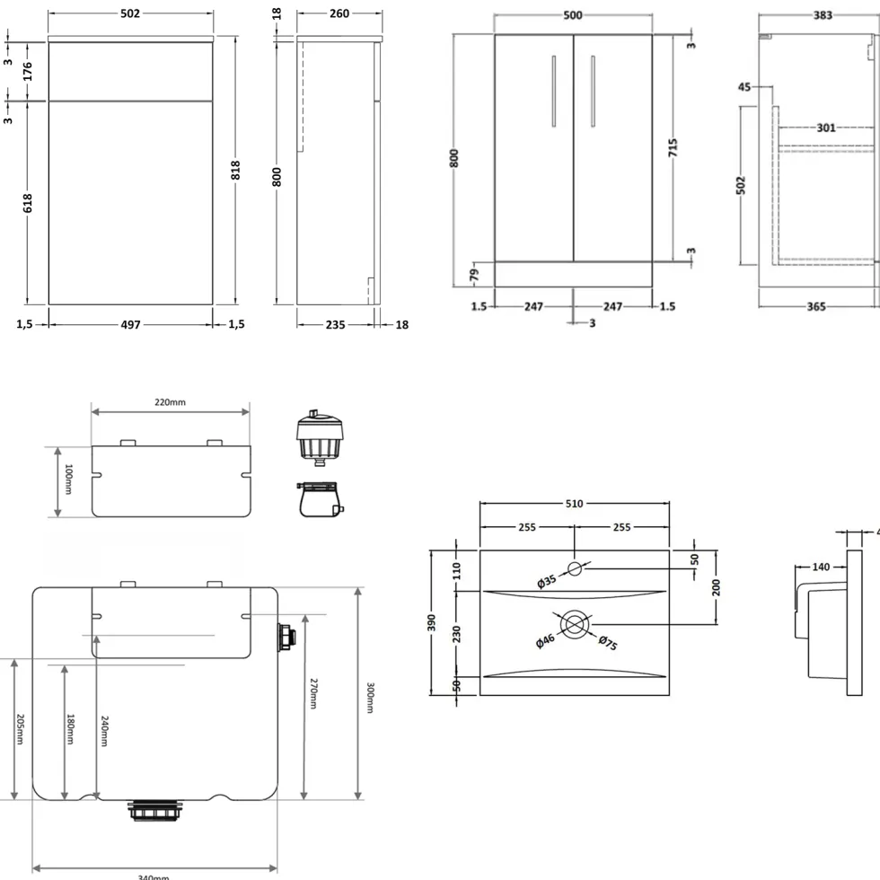 Erin 1000mm 2 Door Combination Basin & Toilet Unit