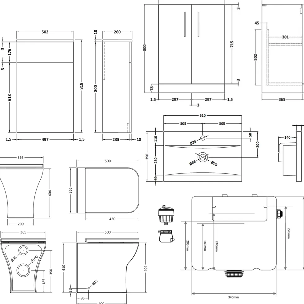 Erin 1100mm 2 Door Combination Basin & Toilet Unit