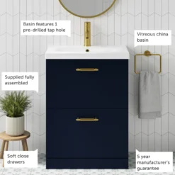 Erin 600mm Floorstanding 2 Drawer Vanity Unit & Basin