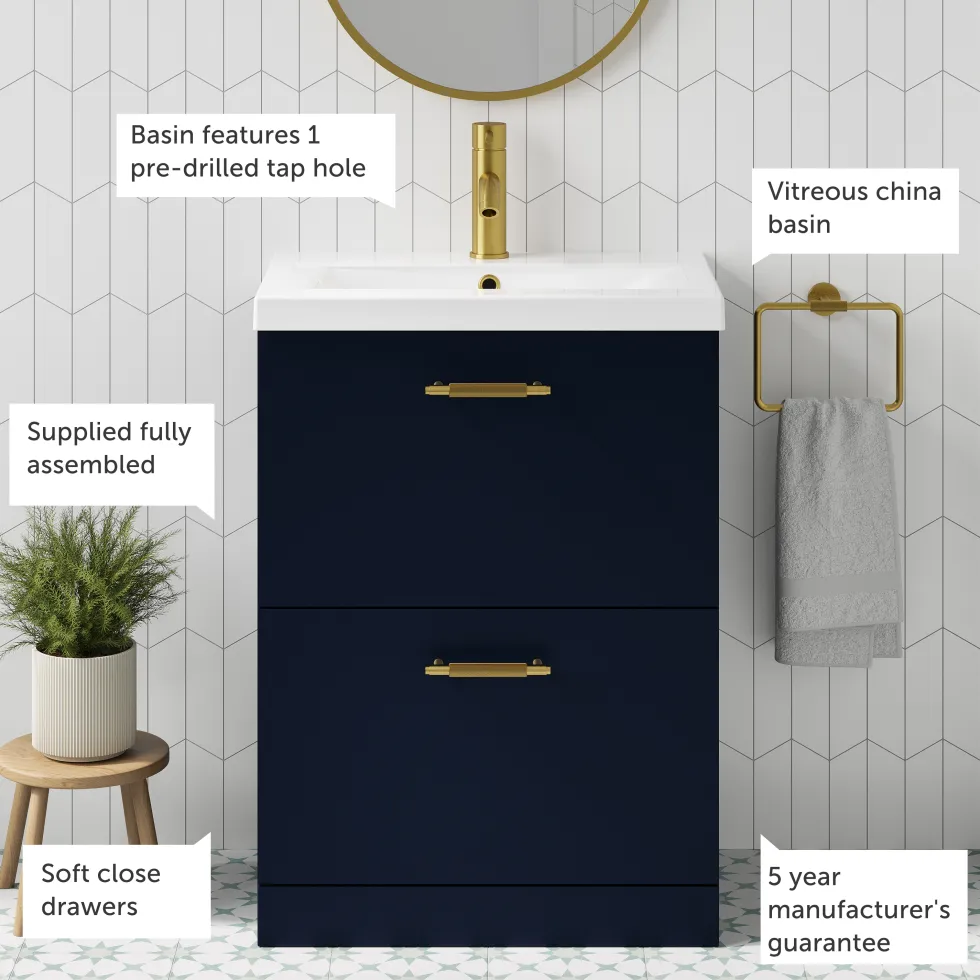 Erin 600mm Floorstanding 2 Drawer Vanity Unit & Basin