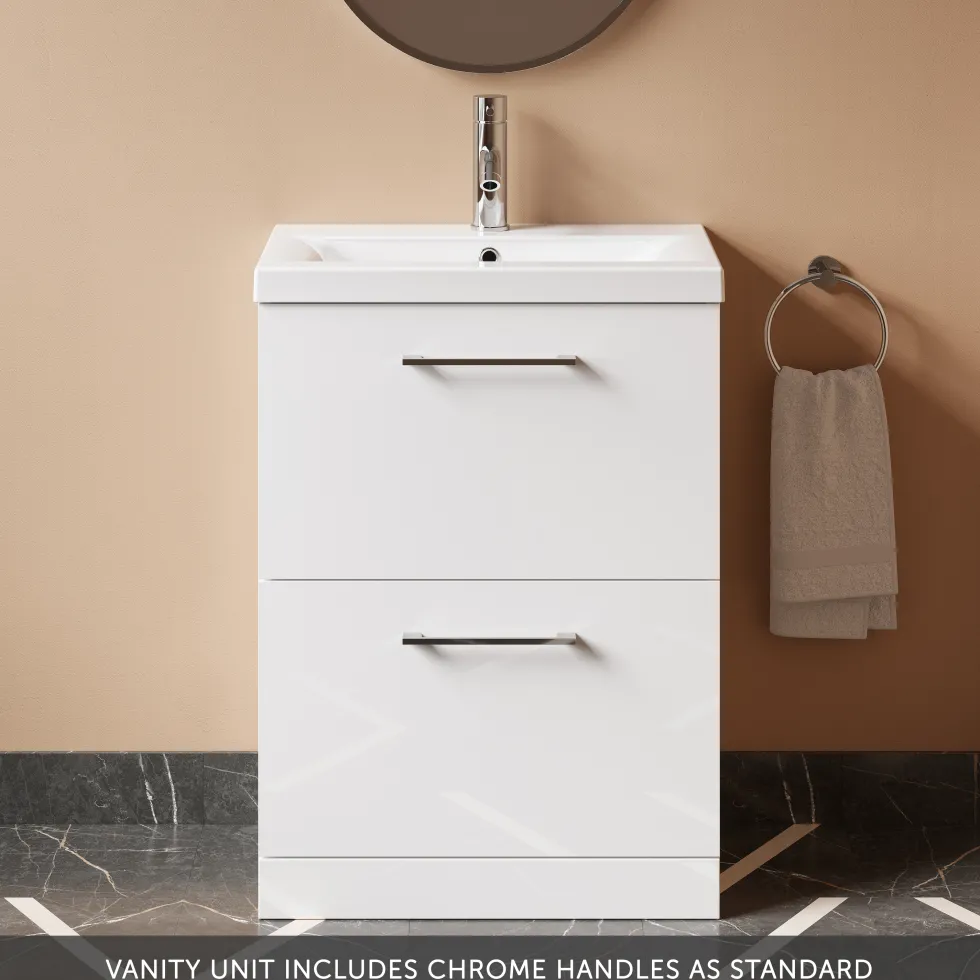 Erin 600mm Floorstanding 2 Drawer Vanity Unit & Basin