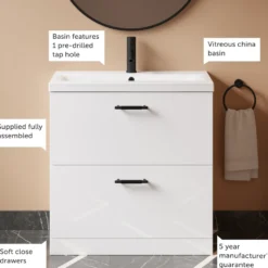 Erin 800mm Floorstanding 2 Drawer Vanity Unit & Basin