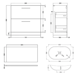 Erin 800mm Floorstanding 2 Drawer Vanity Unit & Countertop