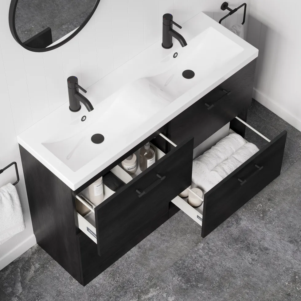 Erin 1200mm Floorstanding 4 Drawer Vanity Unit & Double Basin