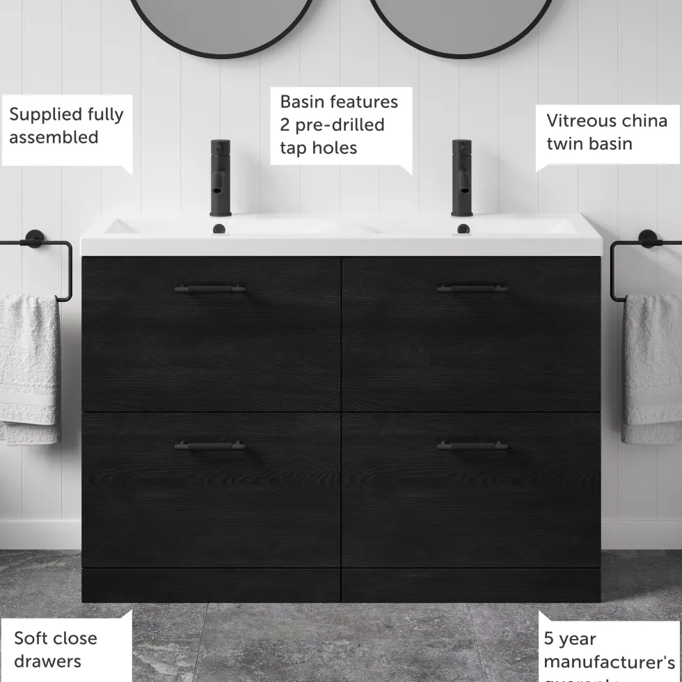 Erin 1200mm Floorstanding 4 Drawer Vanity Unit & Double Basin