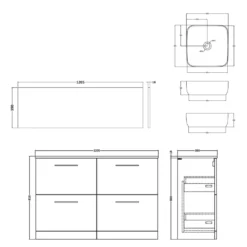 Erin 1200mm Floorstanding 4 Drawer Vanity Unit & Double Countertop