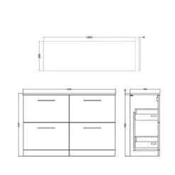 Erin 1200mm Floorstanding 4 Drawer Vanity Unit & Double Countertop