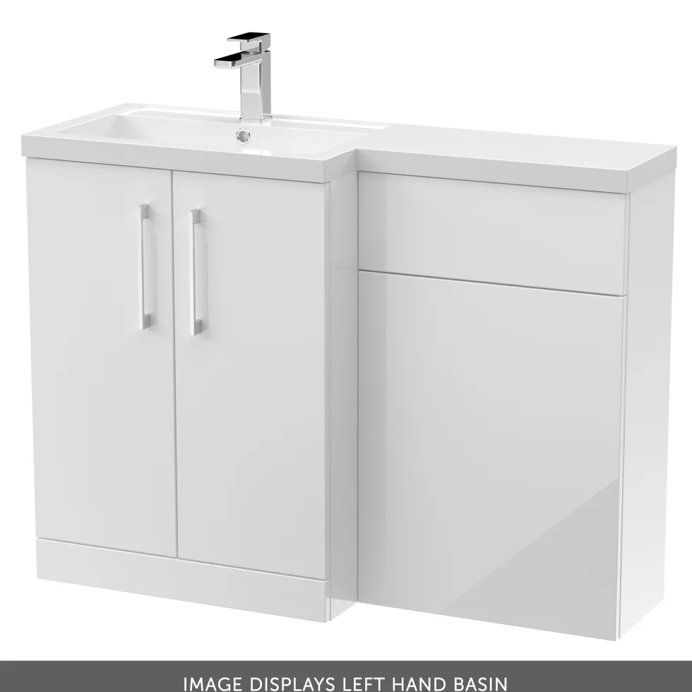 Erin 1100mm Gloss White Combination Bathroom 2 Door Sink & Toilet Unit