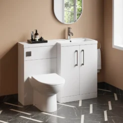 Erin 1100mm Gloss White Combination Bathroom 2 Door Sink & Toilet Unit