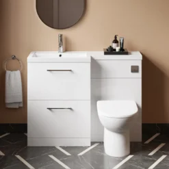 Erin 1100mm Gloss White Combination Bathroom 2 Drawer Sink & Toilet Unit