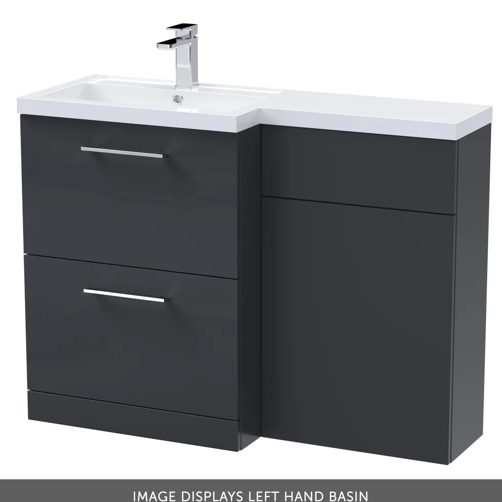 Erin 1100mm Soft Black Combination Bathroom 2 Drawer Sink & Toilet Unit