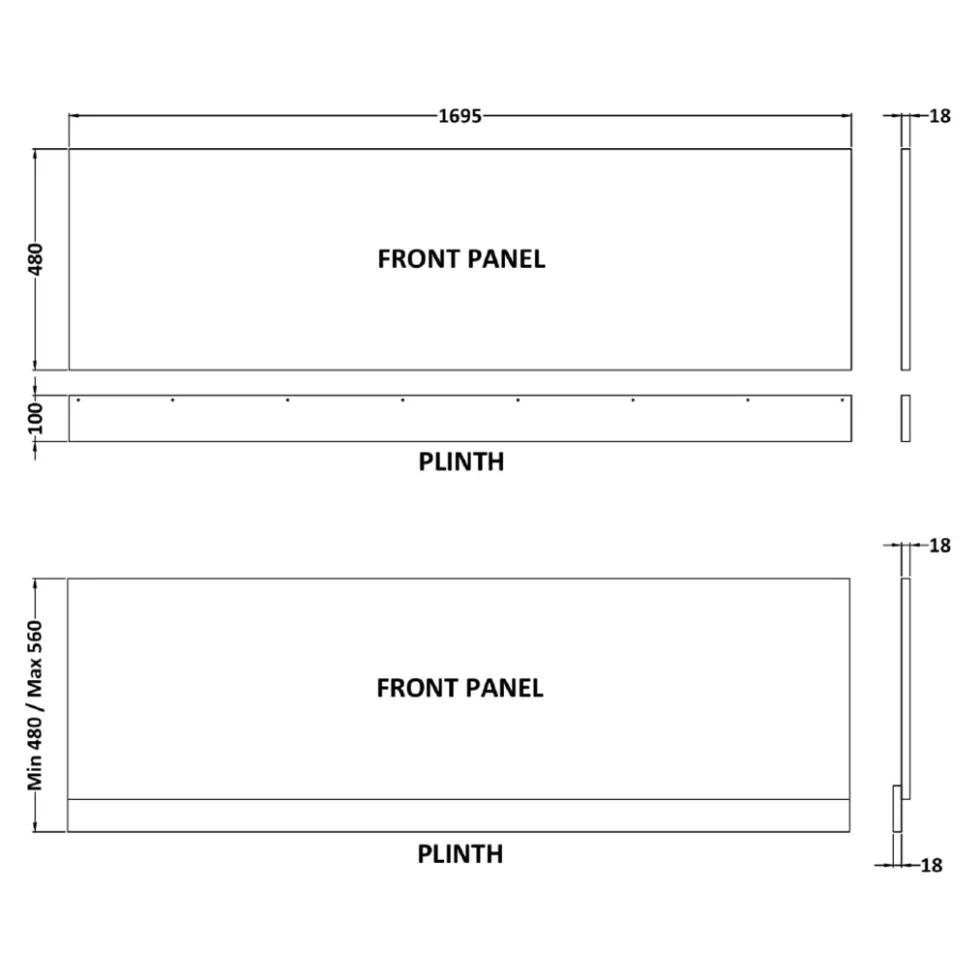 Erin 1700mm Straight Front Bath Panel