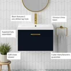 Erin 600mm Wall Mounted 1 Drawer Vanity Unit & Basin