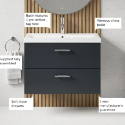 Erin 800mm Wall Mounted 2 Drawer Vanity Unit & Basin