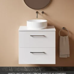 Erin 600mm Wall Mounted 2 Drawer Vanity Unit & Countertop