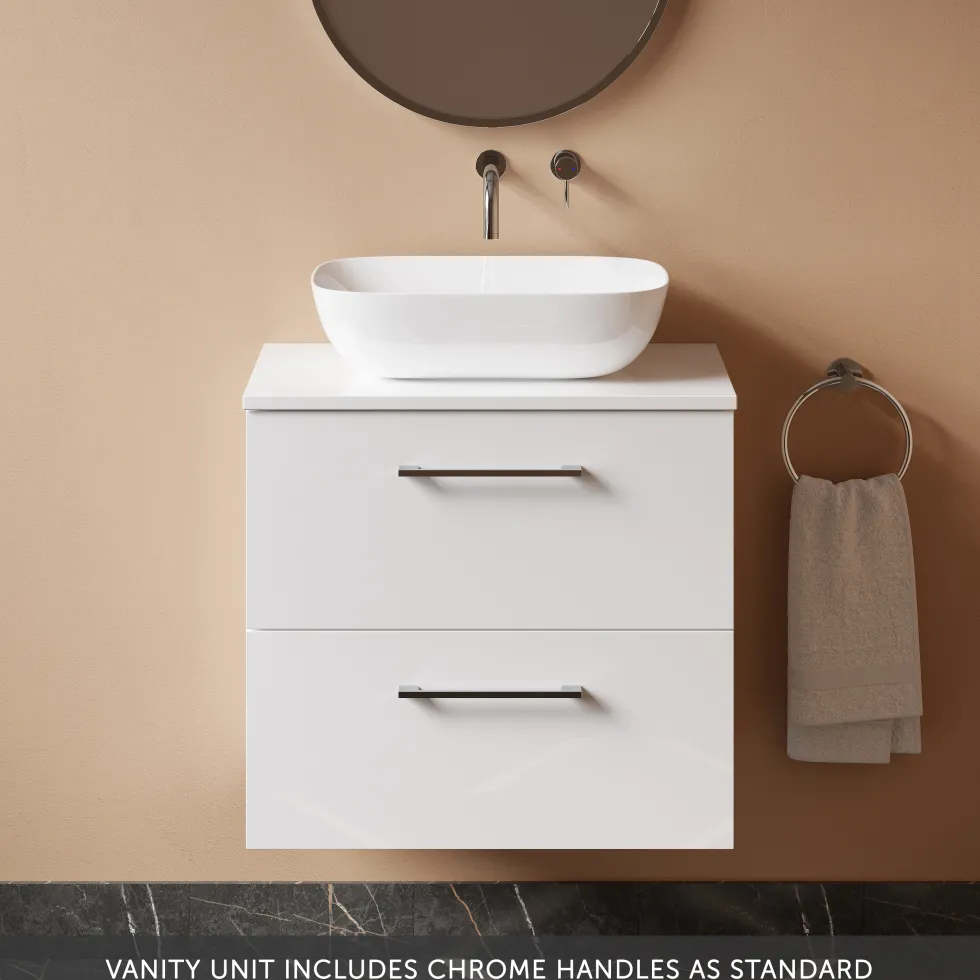 Erin 600mm Wall Mounted 2 Drawer Vanity Unit & Countertop