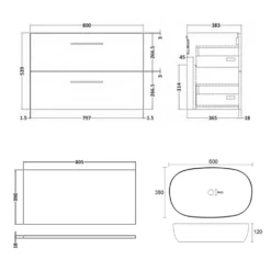 Erin 800mm Wall Mounted 2 Drawer Vanity Unit & Countertop