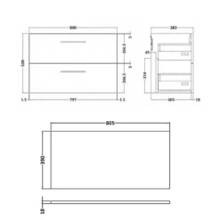 Erin 800mm Wall Mounted 2 Drawer Vanity Unit & Countertop