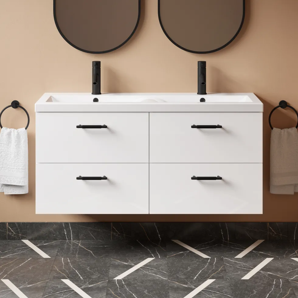 Erin 1200mm Wall Mounted 4 Drawer Vanity Unit & Double Basin