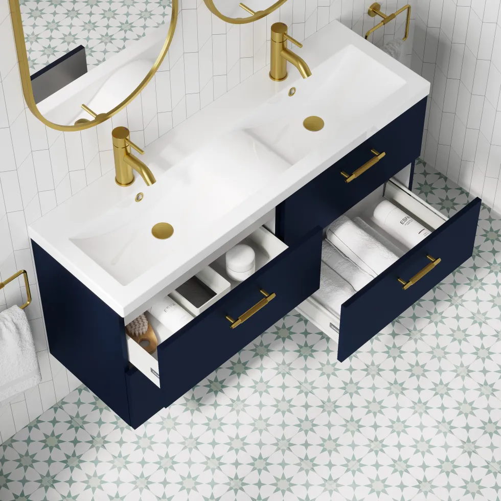 Erin 1200mm Wall Mounted 4 Drawer Vanity Unit & Double Basin