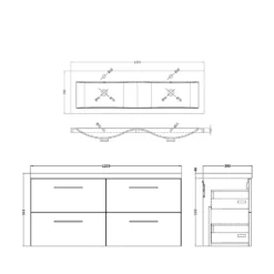 Erin 1200mm Wall Mounted 4 Drawer Vanity Unit & Double Basin