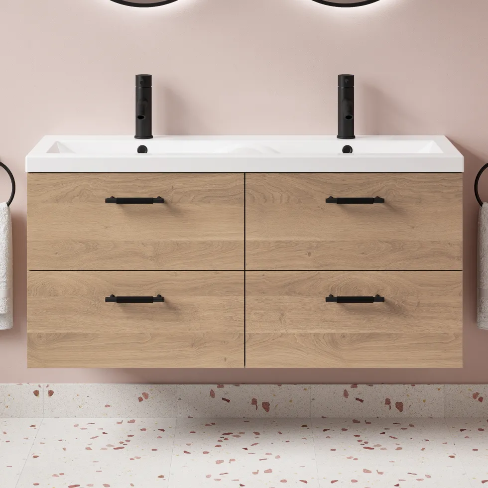 Erin 1200mm Wall Mounted 4 Drawer Vanity Unit & Double Basin