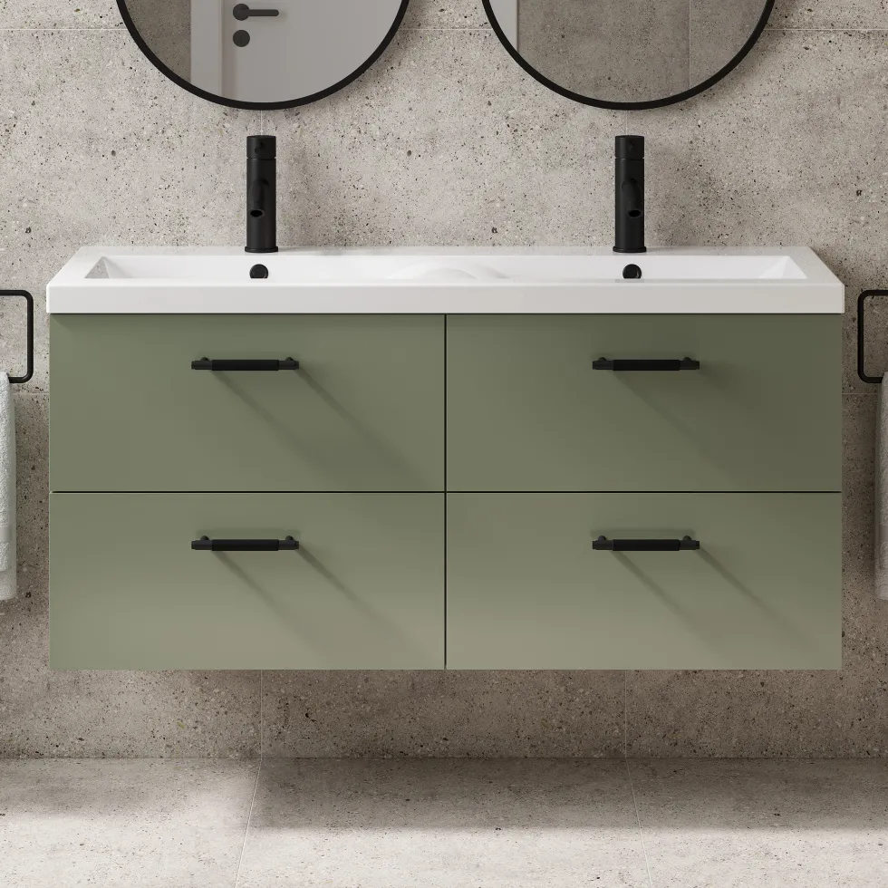 Erin 1200mm Wall Mounted 4 Drawer Vanity Unit & Double Basin