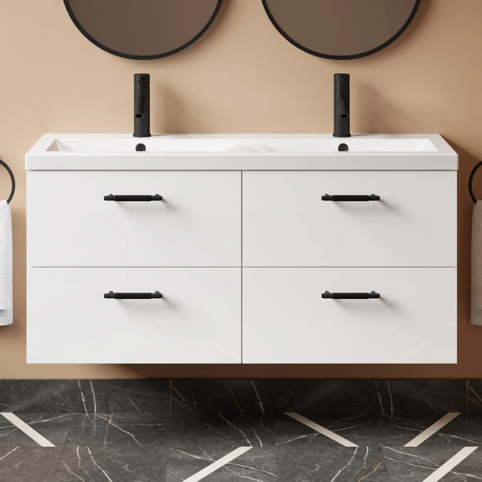 Erin 1200mm Wall Mounted 4 Drawer Vanity Unit & Double Basin
