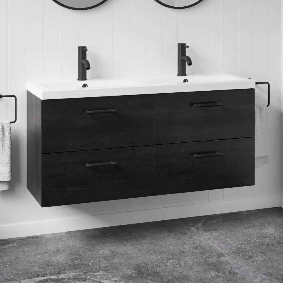 Erin 1200mm Wall Mounted 4 Drawer Vanity Unit & Double Basin