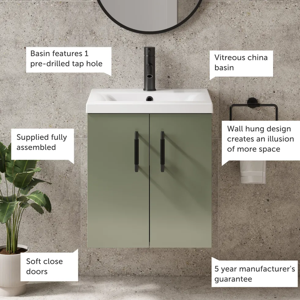 Erin 500mm Wall Mounted Vanity Unit & Basin