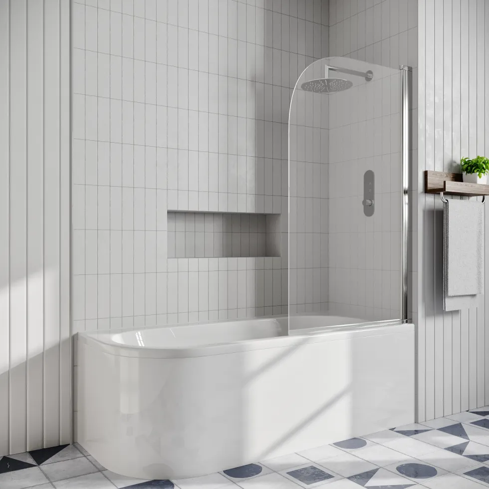 Erin Modern Shower Bath Suite with 1700mm J Shaped Bath & Rimless Toilet