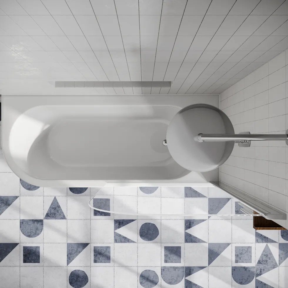 Erin Modern Shower Bath Suite with 1700mm J Shaped Bath & Rimless Toilet